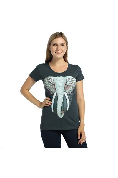 Bant Giyim تي شيرت نسائي بنمط الفيل الملون المدخن