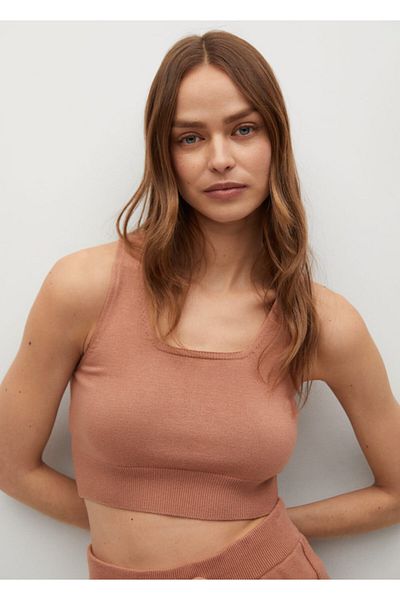 MANGO Woman Γυναικείο πλεκτό τοπ σε απαλό ροζ