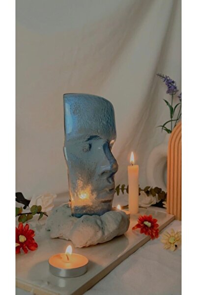 ADAMODART Mavi Mask El Yapımı Cam Mumluk Dekoratif Obje