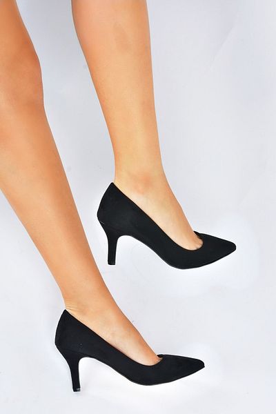 Fox Shoes Μαύρο σουέτ γυναικείο στιλέτο με λεπτό τακούνι L253970002