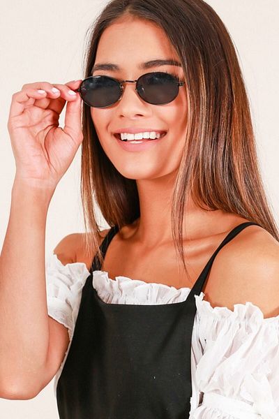 Mathilda Aksesuar Oval Unisex Sunglasses Black