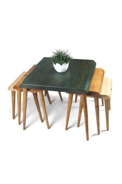 Mobenta Doğal Ağaç Masif Kütük 3’lü Orta Zigon Sehpa