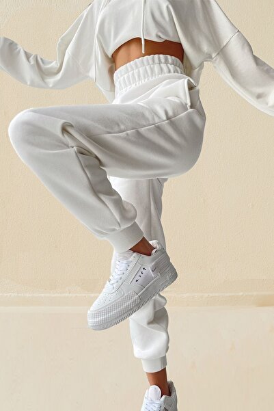 Sun Victoria Női fehér, extra magas derekú, vastag öves, polár bélésű jogger melegítőnadrág