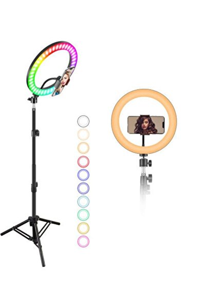SOMIC Rgb Renkli Işıklı Tripod Ring Light Led 8 Inch Youtuber Kuaför Işığı Işık Ayaklı Tripot Mj20