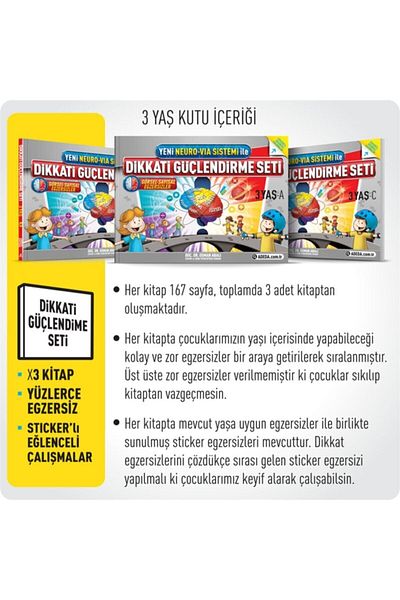 Adeda مجموعة Osman Abalı Neuro Via لتعزيز الانتباه لعمر 3 سنوات + اختبار الانتباه البصري