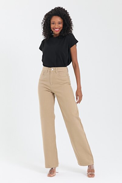 cracpot Bej Wide Leg Yüksek Bel 1119