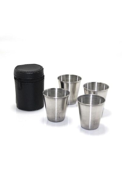 HEDİYE FİKRİ Silver Shot Set of 4 Whiskey Glasses