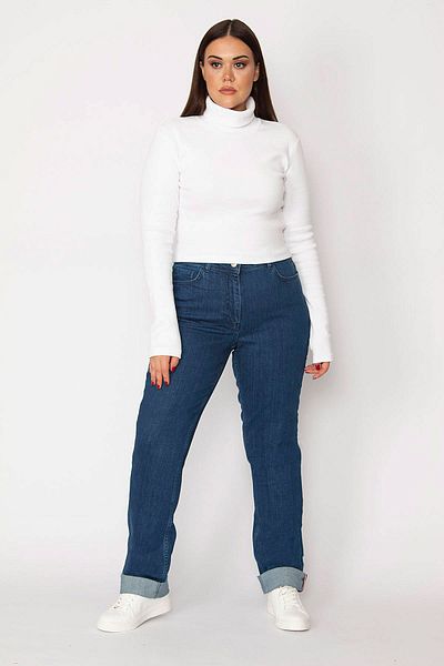 Şans Női nagy méretű sötétkék magas derekú 5 zsebes Lycra farmer 65n29238
