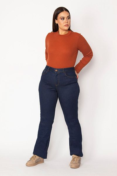 Şans Blugi din lycra cu 5 buzunare, talie înaltă, albastru marin pentru femei 65n29237