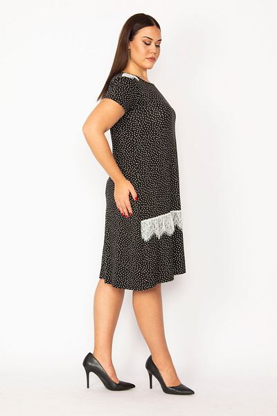 Şans Women's Large Size Black Lace Detailed Viscose Dress 65n28958