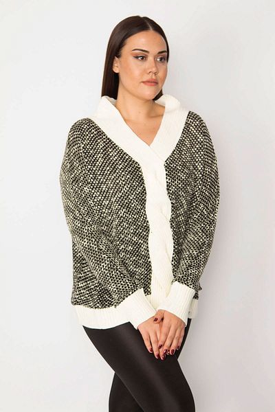 Şans Damen-Cardigan aus schwarzem Strick, gewebt, Tunika mit geschlossener Vorderseite, groß, 65n29348