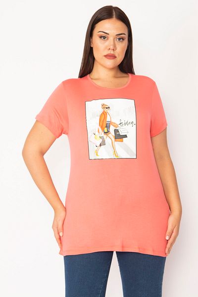 Şans Women's Plus Size Pink Digital Printed Blouse 65n28860