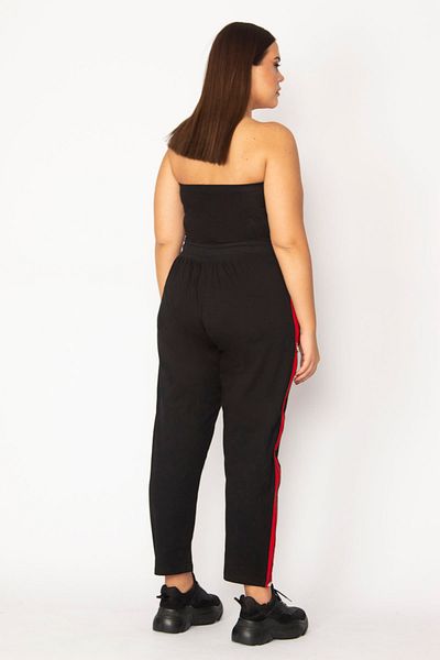 Şans Women's Large Size Black Side Opening Combi Zippered Elastic Waist Trousers 65n29190