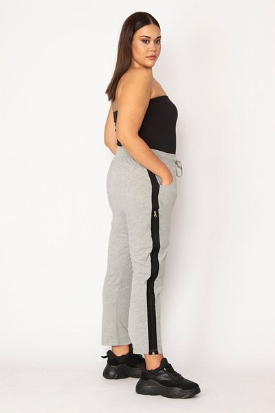 Şans Pantaloni de damă, gri, de mărime mare, cu fermoar, talie elastică, cu deschidere pe ambele părți 65n29190