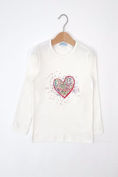 Mavipink Dívčí tričko s dlouhým rukávem ze 100% bavlny Sweet Heart Printed Ecru Color