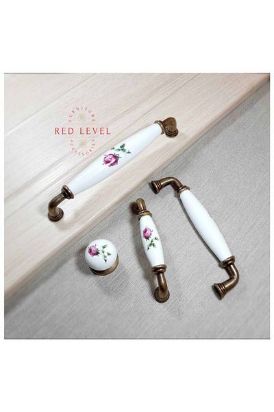 Red Level Ruby 128 mm - Antique Yellow Porcelain Handle, Modern Cabinet Drawer and Furniture Kitchen Handle 125