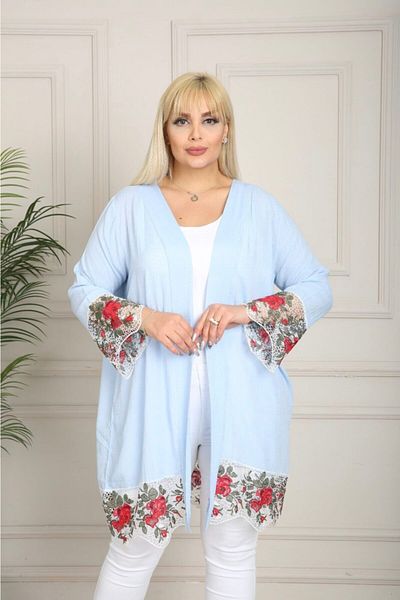 garajmood Cardigan de mărime mare cu detaliu din guipură albastră pentru femei