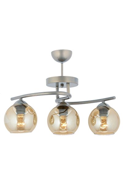 AVİZEVİ Aydınlatma Salon Oda Mutfak Modern Krom Bal Camlı Poyraz 3lü Avize
