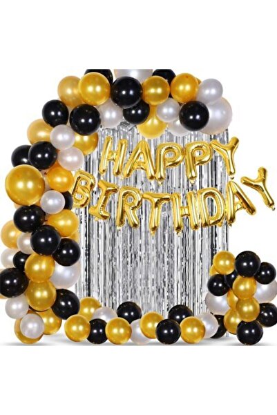 MERİ PARTİ Yetişkin Doğum Günü Süsleri Seti Gold-gümüş-siyah Kombini Balon Ko...