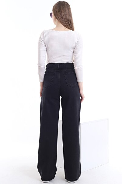 Trn JNS Super High Waist Black Lycra Palazzo Jeans - Wide Leg