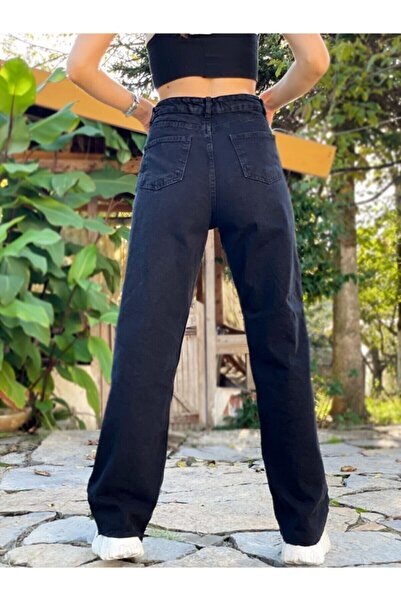 Ramrod Μαύρο Lycra Super ψηλόμεσο φαρδύ τζιν παντελόνι Palazzo. (ΥΠΕΡ ΥΨΗΛΟ.) Φαρδύ πόδι.