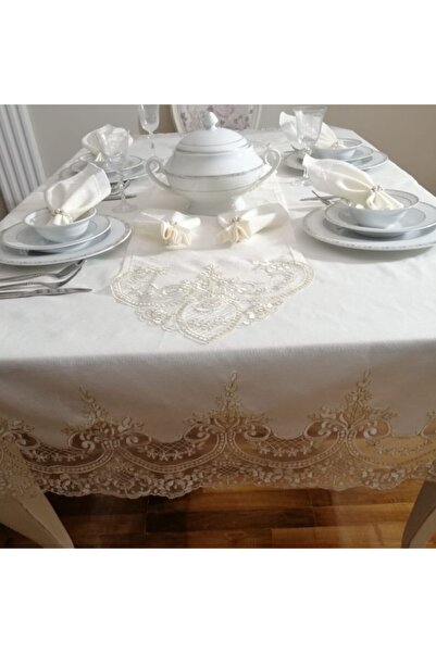 Lady Rio طقم مفارش طاولة، طقم مفارش طاولة دانتيل فرنسي، طقم مفارش طاولة 8 أشخ...