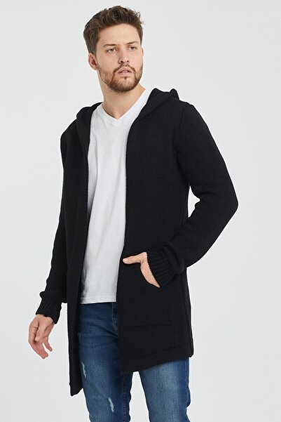 COOL TARZ Men's Black Hooded Pocket Poncho Knitwear Cardigan