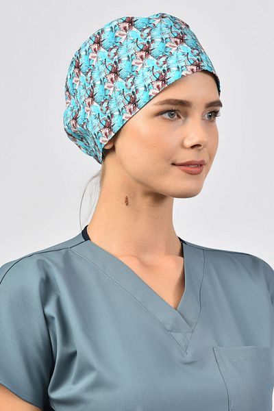 Owlet Medikal Spring Flower Turquoise Surgical Bonnet
