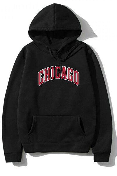 FUWEAR Unisex Φούτερ με κουκούλα Chicago Black, 100% βαμβακερό, με 3 κλωστές