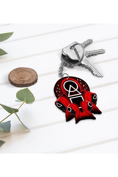 Bk Gift Squid Game Designed Keychain - Wooden, Set of 12