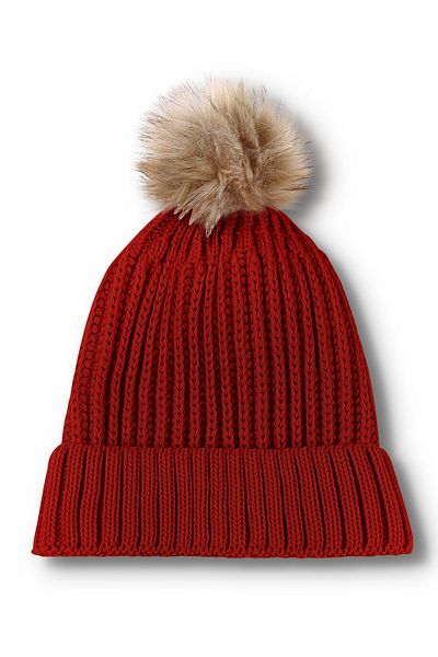nettofit Women's Fur Pompom Wool Red Colored Beret