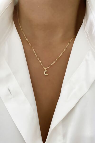 Clare's Store Ince Zincir Zirkon Taşlı Harf Kolye C Harfi