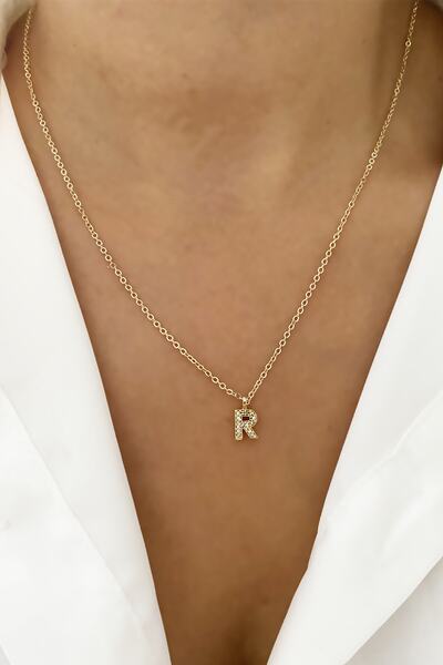 Clare's Store Ince Zincir Zirkon Taşlı Harf Kolye R Harfi