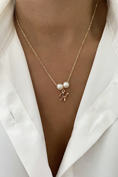 Clare's Store Pearl Detail Letter Necklace Letter N