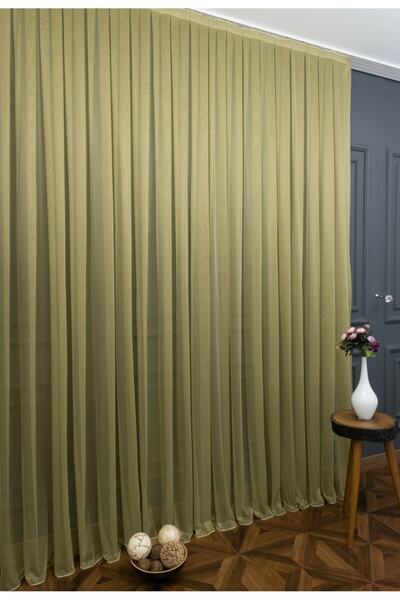 perdealemi ستارة من التول باللون الأخضر الكاكي مقاس 350x250 سم بطيات متناثرة 1-2