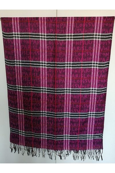 Butik Tülin Unisex Authentic Acrylic Fuchsia Multicolor Striped Tassel Shawl