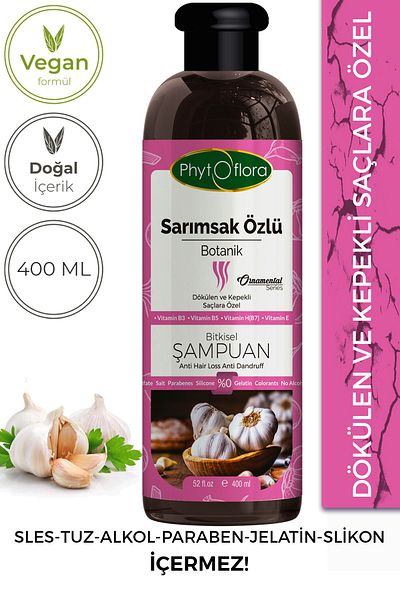Phytoflora Salt-Free, Special Garlic Extract Herbal Shampoo for Oily, Shedding and Dandruffed Hair