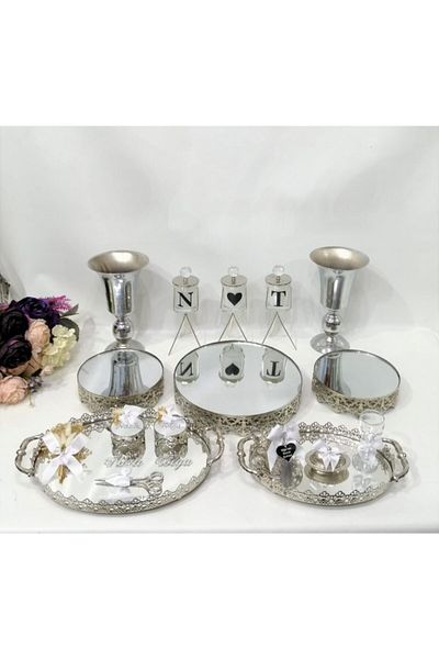 ZEKAAVM Complete Set Promise Engagement Presentation Table Set Jardinyer Candlestick Metal Vase Tray Full Organization Set