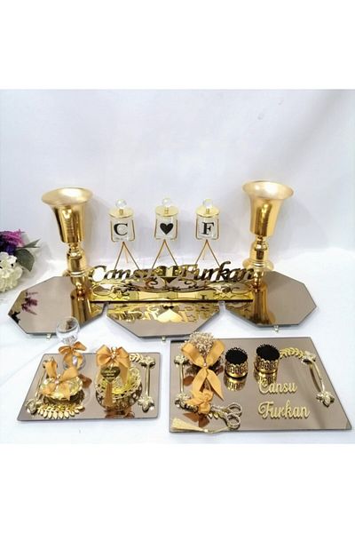 ZEKAAVM Complete Set Promise Engagement Presentation Table Set Jardinyer Candlestick Metal Vase Tray Full Organization Set