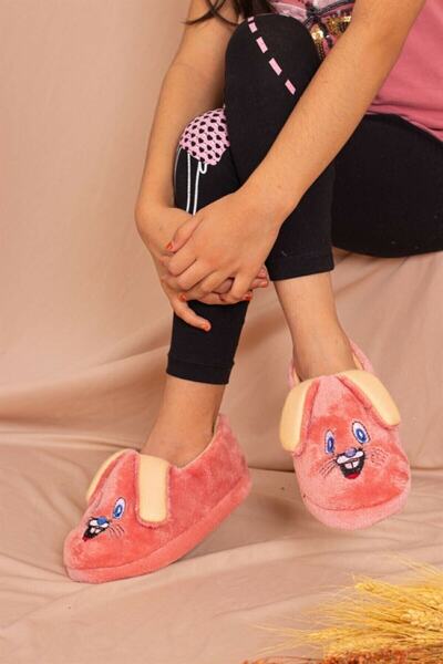 UCC Kız Çocuk Kışlık Ev Içi Kaymaz Tavşan Figürlü Peluş Panduf Modeli - Sarı