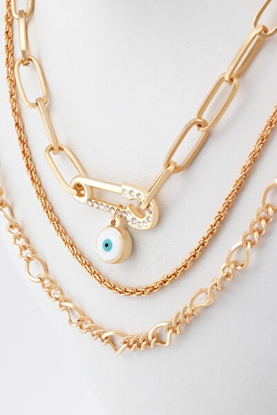 Sortie Aksesuar Çengelli Iğne Figürlü Zirkon Taşlı Nazarlı Kolye Kombini Seti...