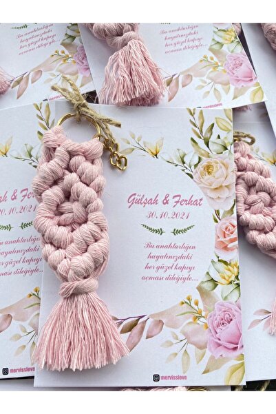 mervis Luks Kartlı Makrome Anahtarlık, Makrome Anahtarlık, Nişan Hediyesi