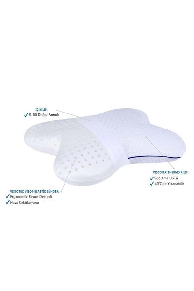 VİSCOTEX Visco Orthopedic Butterfly Pillow with White Neck Support 56X48X11 cm