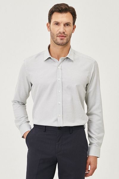 ALTINYILDIZ CLASSICS Ανδρικό πουκάμισο White-Khaki Slim Fit - Classic πέτο, Dobby