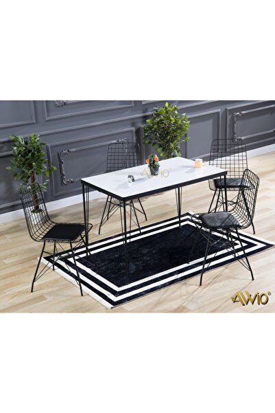 AVVİO 80x120 Mera 4 Kişilik Yemek Masası Takımı-mutfak Masası Takımı-beyaz Ov...