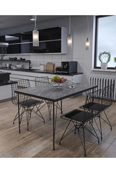 AVVİO 80x120 Berra 4 Kişilik Yemek Masası Takımı-mutfak Masası Takımı-siyah M...