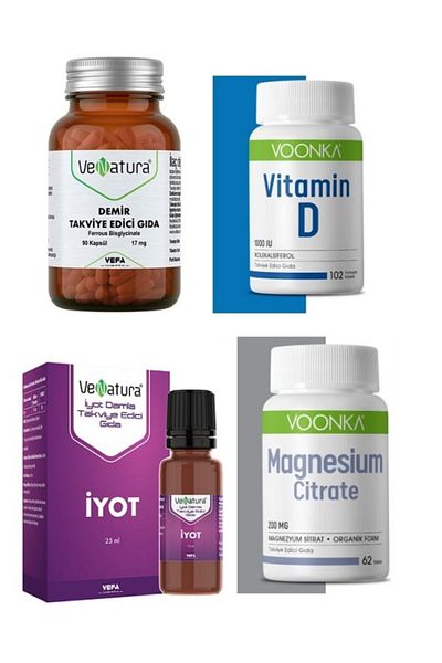 VeNatura Iron, Vitamin D and Magnesium Citrate Tablets - 90 Capsules + 62 Tablets + 25ml Iodine