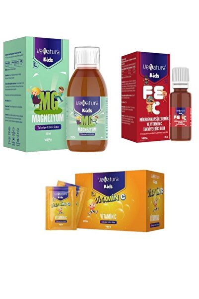 VeNatura Magnesium 125 Mg 100 Ml+ Iron and Vitamin C Drops 20 Ml+ Vitamin C 500 Mg 30 Sachets