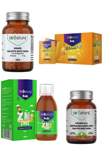 VeNatura 30 Tablets Containing Metylcobalamin and Iron + 100MlChildren's Zinc + VitaminC90 Capsules