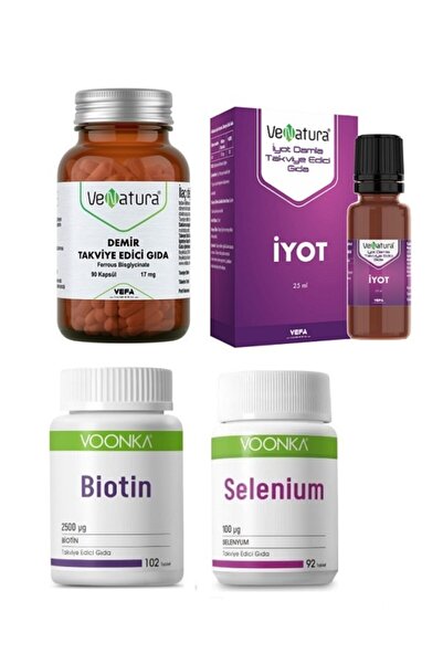 VeNatura Iron 17 Mg 90 Capsules + Biotin 2500 Mcg 102 T. + Selenium 100 Mcg 92 T. + Iodine 25 ml